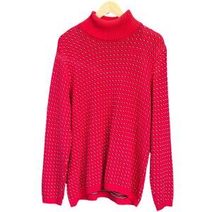 Karen Scott Women’s XL Cotton Red Long Sleeve Turtleneck Sweater Heart Print